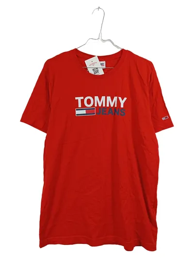 Tommy Jeans Herren T-Shirt Logo Print Rot Gr. M Baumwolle