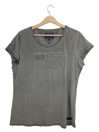 SOCCX Damen T-Shirt Gr. 44 XXL Grau Flaggen-Print Kurzarm Casual