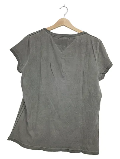 SOCCX Damen T-Shirt Gr. 44 XXL Grau Flaggen-Print Kurzarm Casual