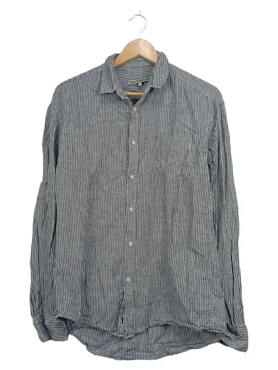 DRYKORN Freizeithemd Herren Gr. 46 S Blau Gestreift Baumwolle Leinen