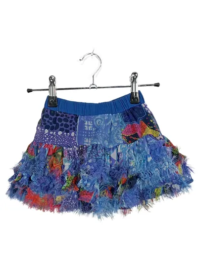 Desigual Mädchen Minirock Gr. 104 Blau Bunt Fransen Boho Patchwork