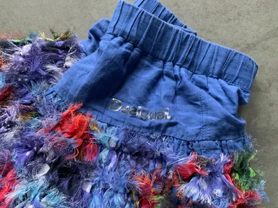Desigual Mädchen Minirock Gr. 104 Blau Bunt Fransen Boho Patchwork