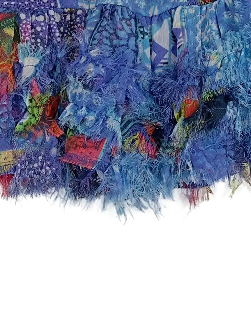 Desigual Mädchen Minirock Gr. 104 Blau Bunt Fransen Boho Patchwork 5