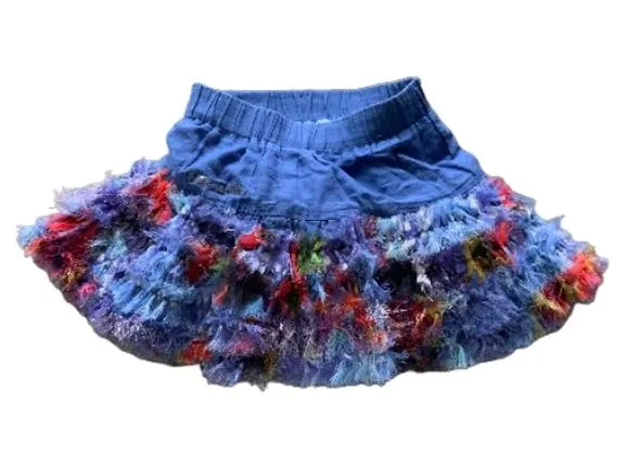 Desigual Mädchen Minirock Gr. 104 Blau Bunt Fransen Boho Patchwork 6