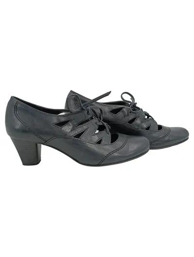 Jana Damen Schnürschuhe Pumps Leder Schwarz Gr. 37.5 Cut-Outs