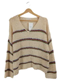 Encuentro Damen Pullover Beige Gestreift Lochmuster Gr. 38, 40 M, L Casual 1