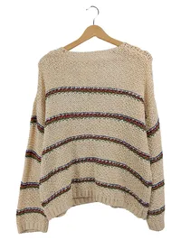 Encuentro Damen Pullover Beige Gestreift Lochmuster Gr. 38, 40 M, L Casual 2