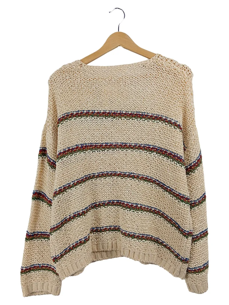 Encuentro Damen Pullover Beige Gestreift Lochmuster Gr. 38, 40 M, L Casual 2