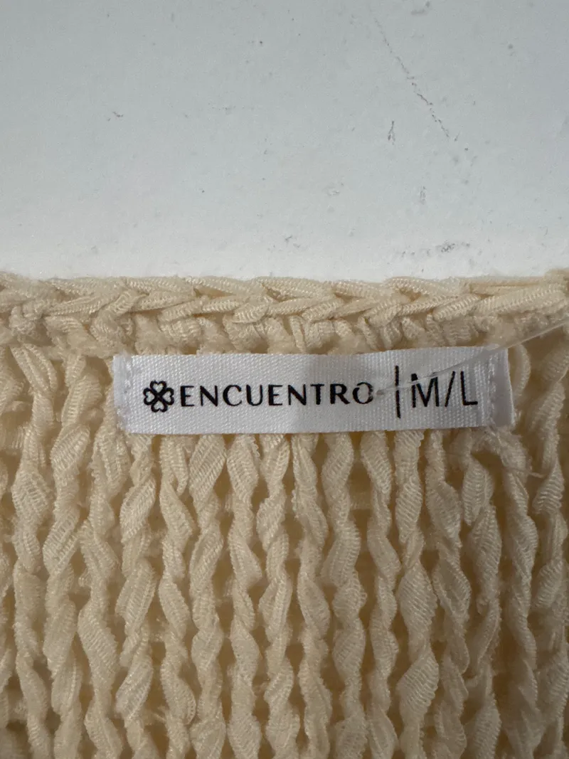 Encuentro Damen Pullover Beige Gestreift Lochmuster Gr. 38, 40 M, L Casual 4