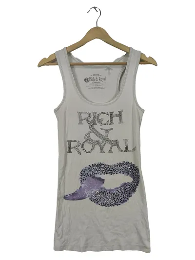 Rich & Royal Damen Top Gr. 38 M Weiß Rippstrick Strass Logo Lippen Casual