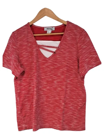 Collection L Damen Pullover Kurzarm Rot Meliert Gr. 42 XL Casual