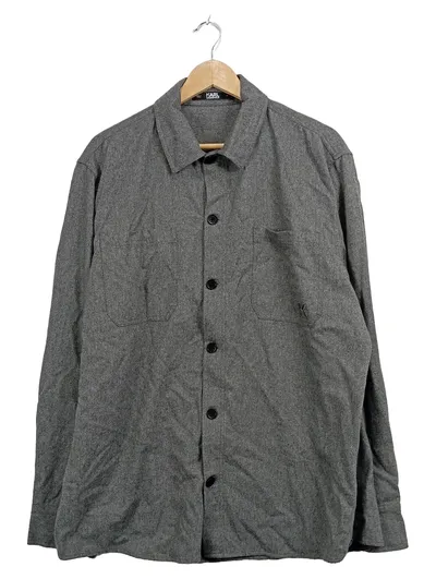 KARL LAGERFELD Freizeithemd Herren Gr. 52/XL Grau Melange Langarm Wolle