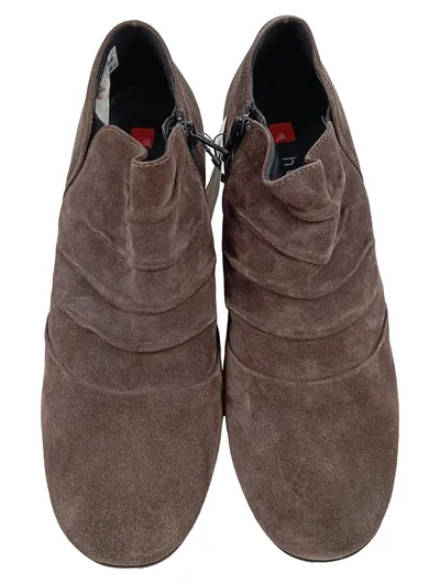 Högl Damen Stiefeletten Braun Wildleder Raffungen Blockabsatz Gr. 40.5