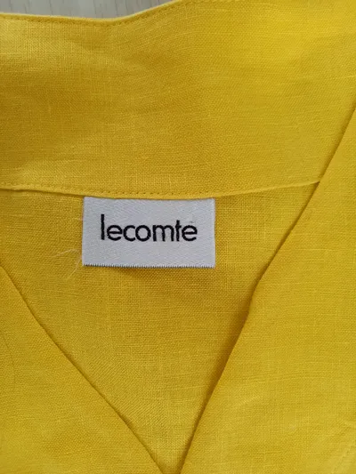 LeComte Bluse Damen Gr. 36 S Gelb Leinen Kurzarm V-Ausschnitt Casual