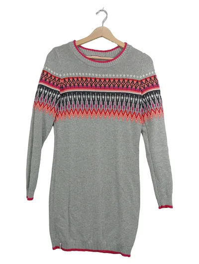 KangaROOS Damen Strickkleid Gr. 38 M Grau Norwegermuster Freizeitkleid