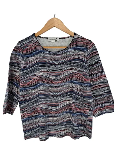 Collection L Pullover Damen Gr. 40 Mehrfarbig Wellenmuster 3, 4-Arm Casual