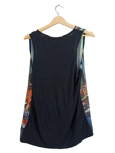 SET Damen Top Gr. 38 M Mehrfarbig Landschaftsmotiv Ärmellos Casual