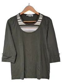 Collection L Damen T-Shirt Gr. 40 Oliv 3, 4-Arm Baumwolle Modal Casual 1