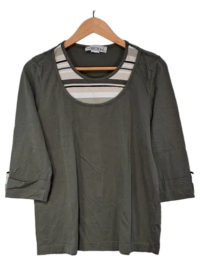 Collection L Damen T-Shirt Gr. 40 Oliv 3, 4-Arm Baumwolle Modal Casual