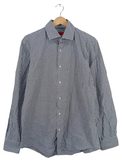 HUGO BOSS Herren Business Hemd Blau Kariert Gr. 52 XL Regular Fit Baumwolle