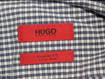 HUGO BOSS Herren Business Hemd Blau Kariert Gr. 52 XL Regular Fit Baumwolle