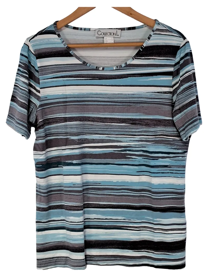Collection L Damen T-Shirt Kurzarm Mehrfarbig Gestreift Gr. 42 Casual 1