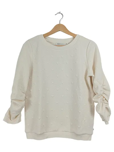 TOM TAILOR Denim Pullover Damen Gr. S Beige Strukturmuster Schleife