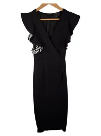 AX Paris Damen Cocktailkleid Wickelkleid Schwarz Rüschen Gr. 34 XS 1