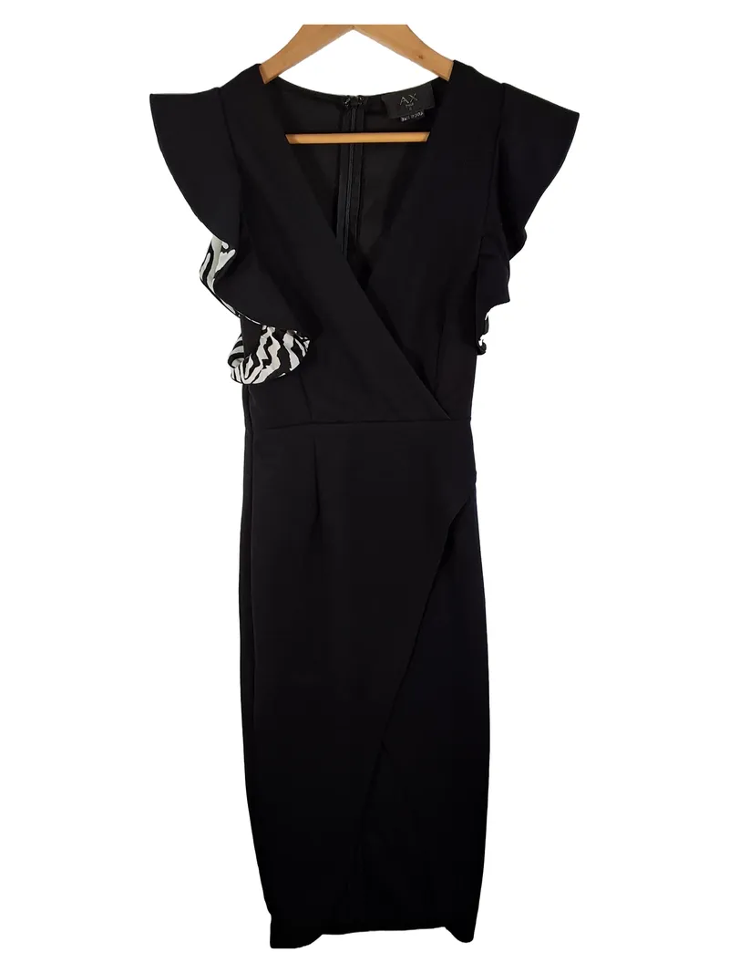 AX Paris Damen Cocktailkleid Wickelkleid Schwarz Rüschen Gr. 34 XS 1