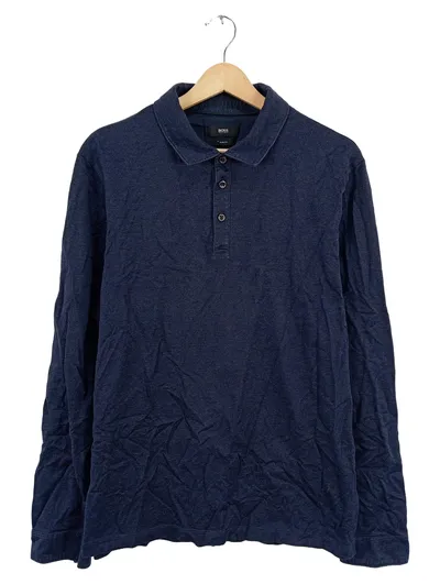 HUGO BOSS Herren Langarm Poloshirt Blau Meliert Gr. 48 M Slim Fit
