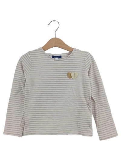 Okaïdi Langarmshirt Gr. 98 Beige Gestreift Herz-Applikation Casual