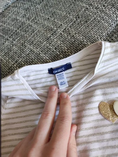 Okaïdi Langarmshirt Gr. 98 Beige Gestreift Herz-Applikation Casual