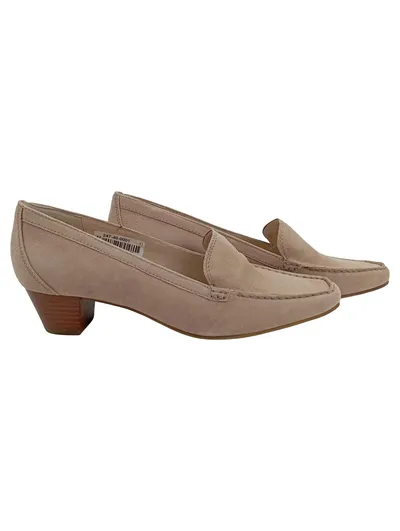 Högl Damen Slipper Mokassin Leder Beige Gr. 39.5 Blockabsatz
