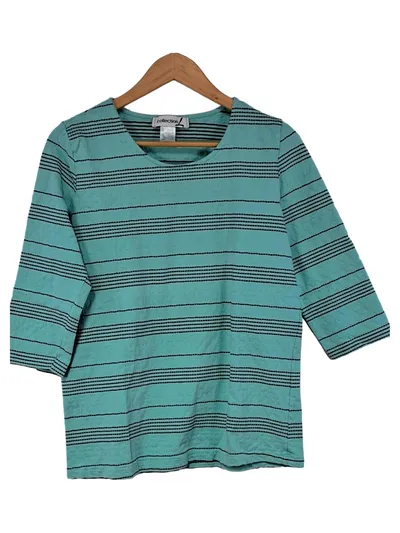 Collection L Damen Pullover Türkis Gestreift Gr. 42 XL 3, 4-Arm Casual