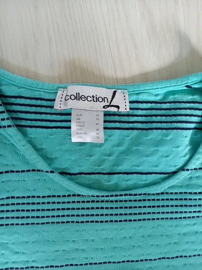 Collection L Damen Pullover Türkis Gestreift Gr. 42 XL 3, 4-Arm Casual