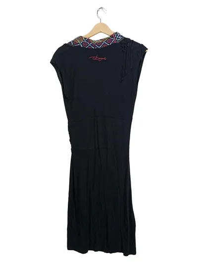 Desigual Damen Freizeitkleid Schwarz Gr. 38 M Viskose Bohemian Fransen