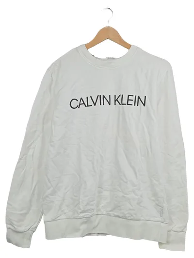 Calvin Klein Herren Sweatshirt Weiß Logo-Print Gr. 50 L Casual Baumwolle