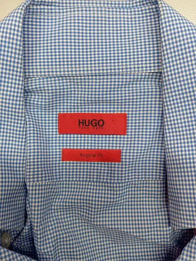 HUGO BOSS Herren Business Hemd Blau Kariert Gr. 50 L Regular Fit Baumwolle