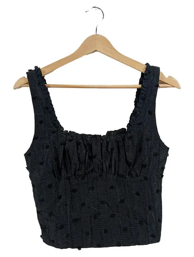VERA & LUCY Damen Top Schwarz Gr. 40 L Punkte Rüschen Ärmellos