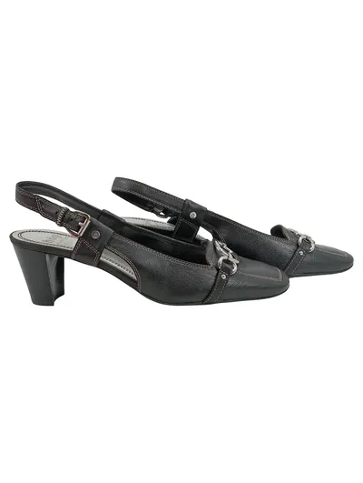 Högl Slingback Pumps Damen Gr. 40.5 Schwarz Leder Schnalle Absatzschuhe