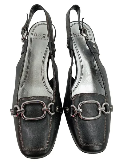 Högl Slingback Pumps Damen Gr. 40.5 Schwarz Leder Schnalle Absatzschuhe