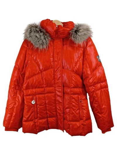 Sportalm Kitzbühel Steppjacke Damen Rot Gr. 42 XL Kapuze Fellbesatz