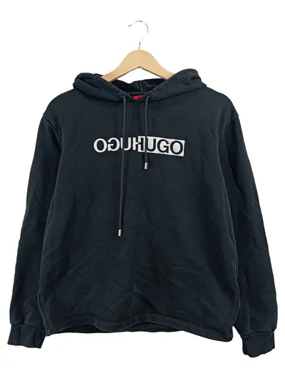 HUGO Damen Kapuzenpullover Hoodie Schwarz Gr. 38 M Logo-Print Casual