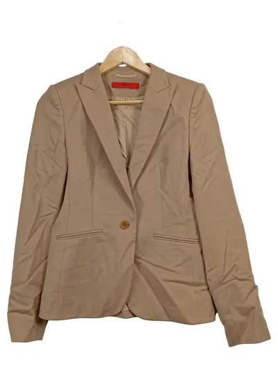 HUGO BOSS Damen Blazer Gr. 36 S Beige Klassisch Elegant Baumwolle