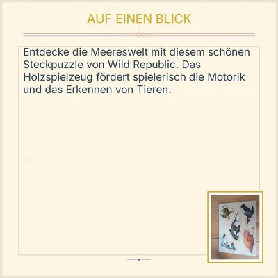 Wild Republic Meeresbewohner Steckpuzzle Holzspielzeug Kinder
