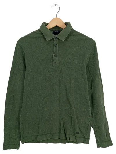 HUGO BOSS Herren Pullover Langarm Grün Waffelpiqué Gr. 46 S Casual