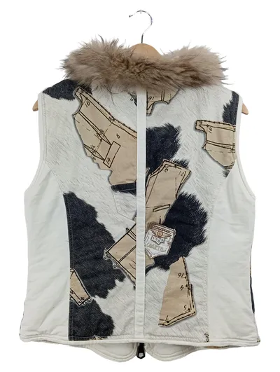 Elisa Cavaletti Damen Fellweste Gr. 38, M Mehrfarbig Animal-Print Baumwolle