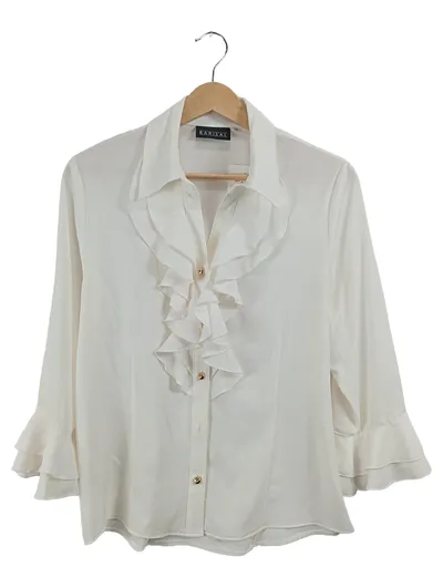 Barisal Damen Bluse Weiß Gr. 38 Elegant Rüschen 3, 4-Arm