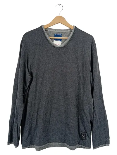 Tom Tailor Herren Langarmshirt Gr. XL Grau Meliert V-Ausschnitt Casual