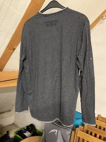 Tom Tailor Herren Langarmshirt Gr. XL Grau Meliert V-Ausschnitt Casual